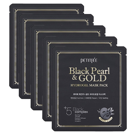 Гидрогелевая маска Petitfee Black Pearl & Gold Hydrogel Mask Pack с золотом и черным жемчугом 5 шт