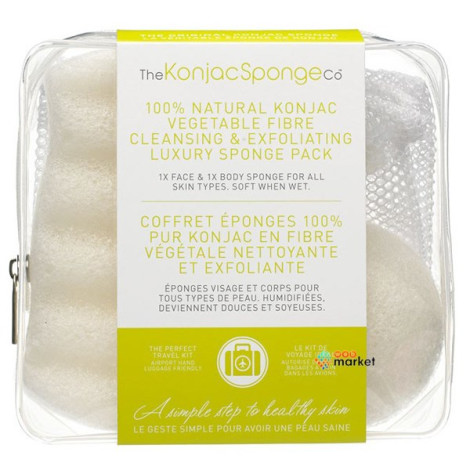 Набор спонжей Konjac Travel/Gift Sponge Bag Duo Pack 100% Pure белый