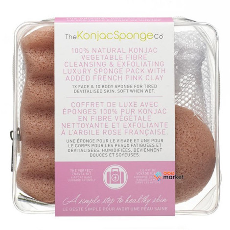Набор спонжей Konjac Travel/Gift Sponge Bag Duo Pack With Pink Clay с Розовой Глиной