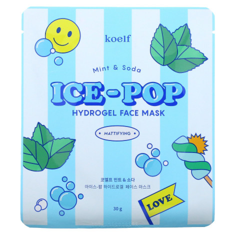 Гидрогелевая матирующая маска для лица с мятой и газировкой Koelf Ice-Pop Hydrogel Face Mask Mint and Soda 30 г