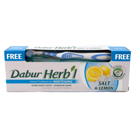 Отбеливающая зубная паста со щеткой Dabur Herb’L Соль и лимон 150 г