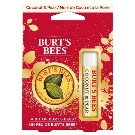 Святковий подарунковий набір Burt's Bees Multi 2-Pack Coconut &pear з бальзамом для губ з грушею та кокосовим смаком бальзаму для губ та набором олії для кутикули, лимоном