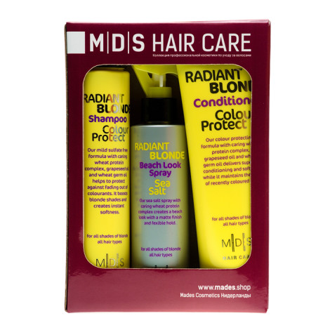 Виготовлена косметика MDS Професійний догляд за волоссям Променистий білявий набір для захисту від кольору 250 + 250 + 200 мл