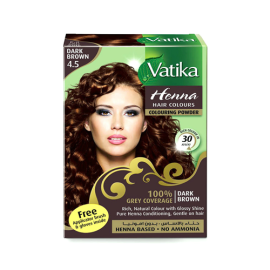 Фарба для волосся на основі хни Dabur Vatika Темно-коричнева 4,5 каштанова 6 х 10 г