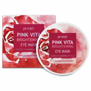 Тканинні патчі для очей з рожевою водою Petitfee Pink Vita Освітлююча маска для очей 60 шт